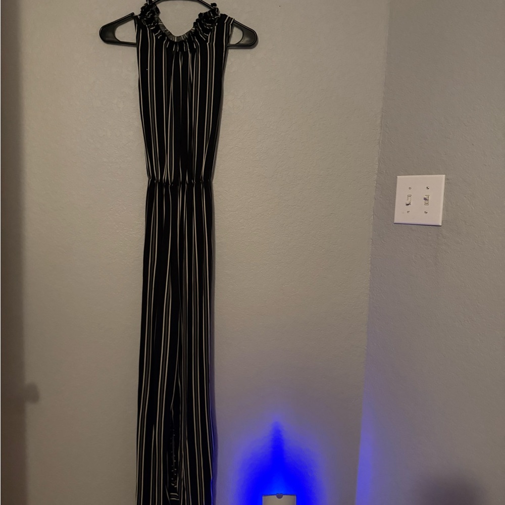 Xhilaration Black and White Striped Sleeveless Jumpsuit